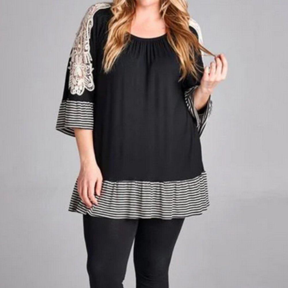 Emerald Brand Mixed Media Black with Lace Tunic Top - Picture 8 of 16